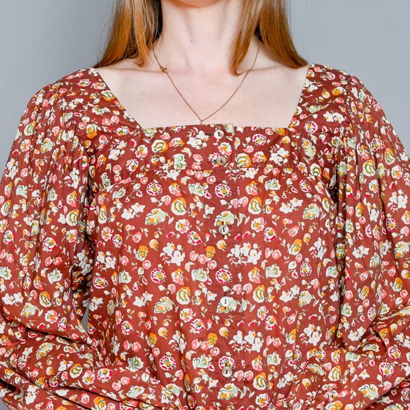 405. SAINT LAURENT Rive Gauche 1970s Vintage Floral Print Cotton Blouse Sz 38 - Picture 2 of 9